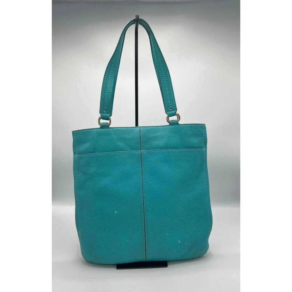 Cole Haan Pebbled Leather North South Large Tote Shoulder Bag Turquoise